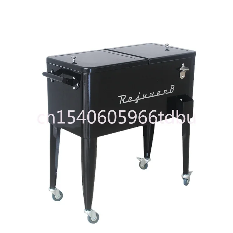 Patio Party Drink Ice Cooler Cart on Wheels Black Rolling Ice Chest Portable