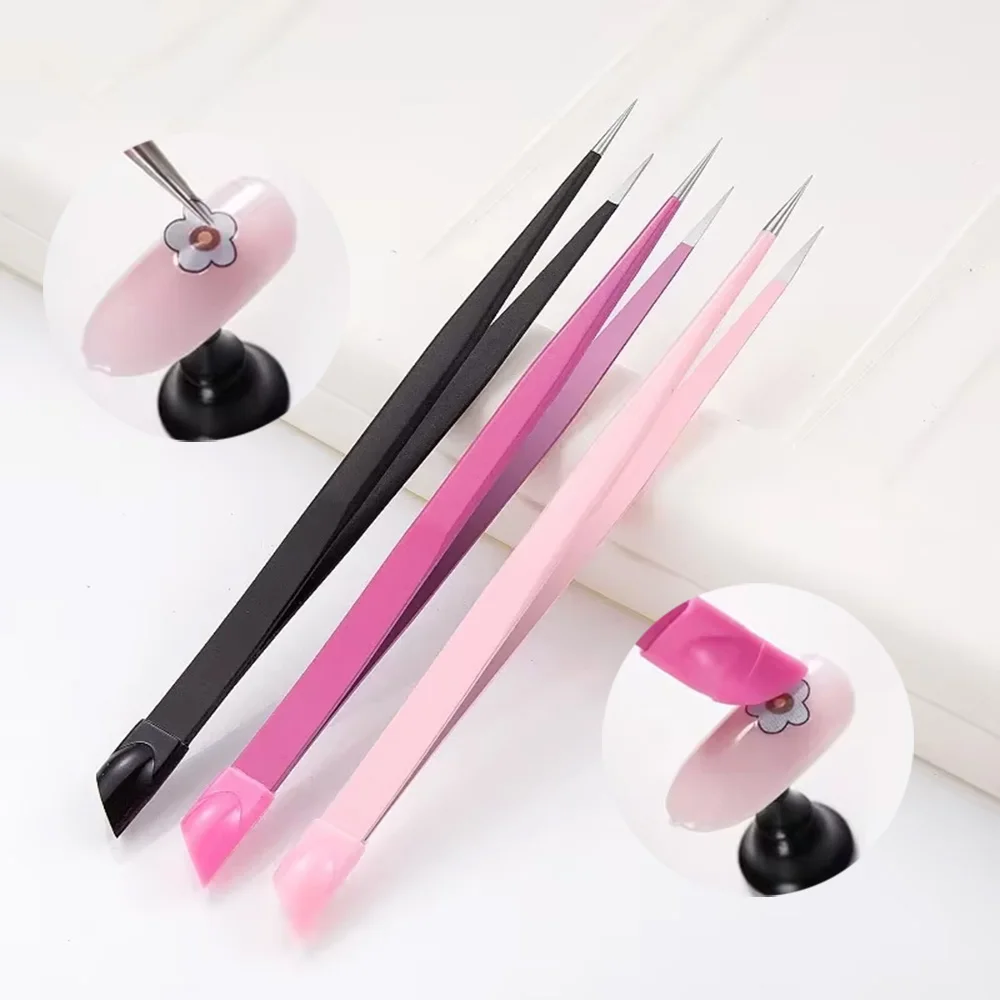 1pcs Double-headed Multi-function Tweezers Picking Rhinestone Silicone Head Press Stick Sticker for Nail Stickers Eyelashes Tool