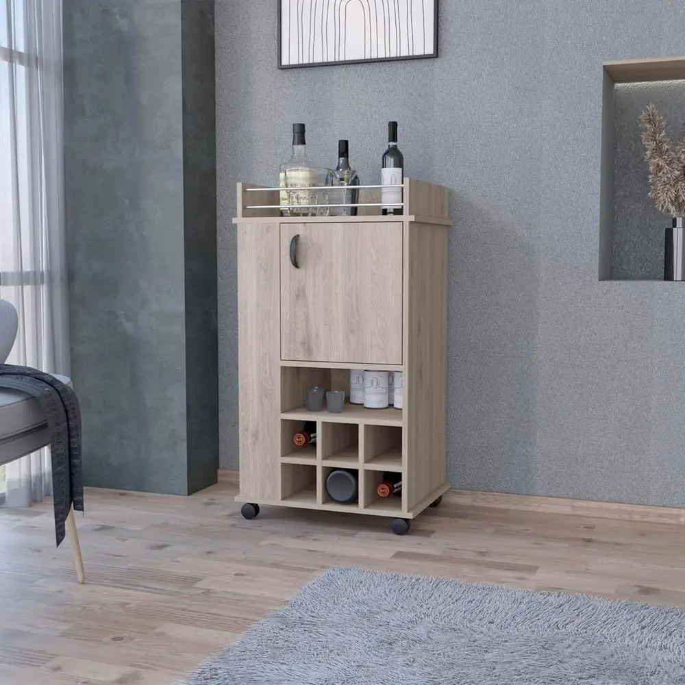 

Mobile Bar Cart with Dual-Sided Shelves, 6-Bottle Wine Holder, and Wheels for Kitchen, Living Spaces, and Bedrooms