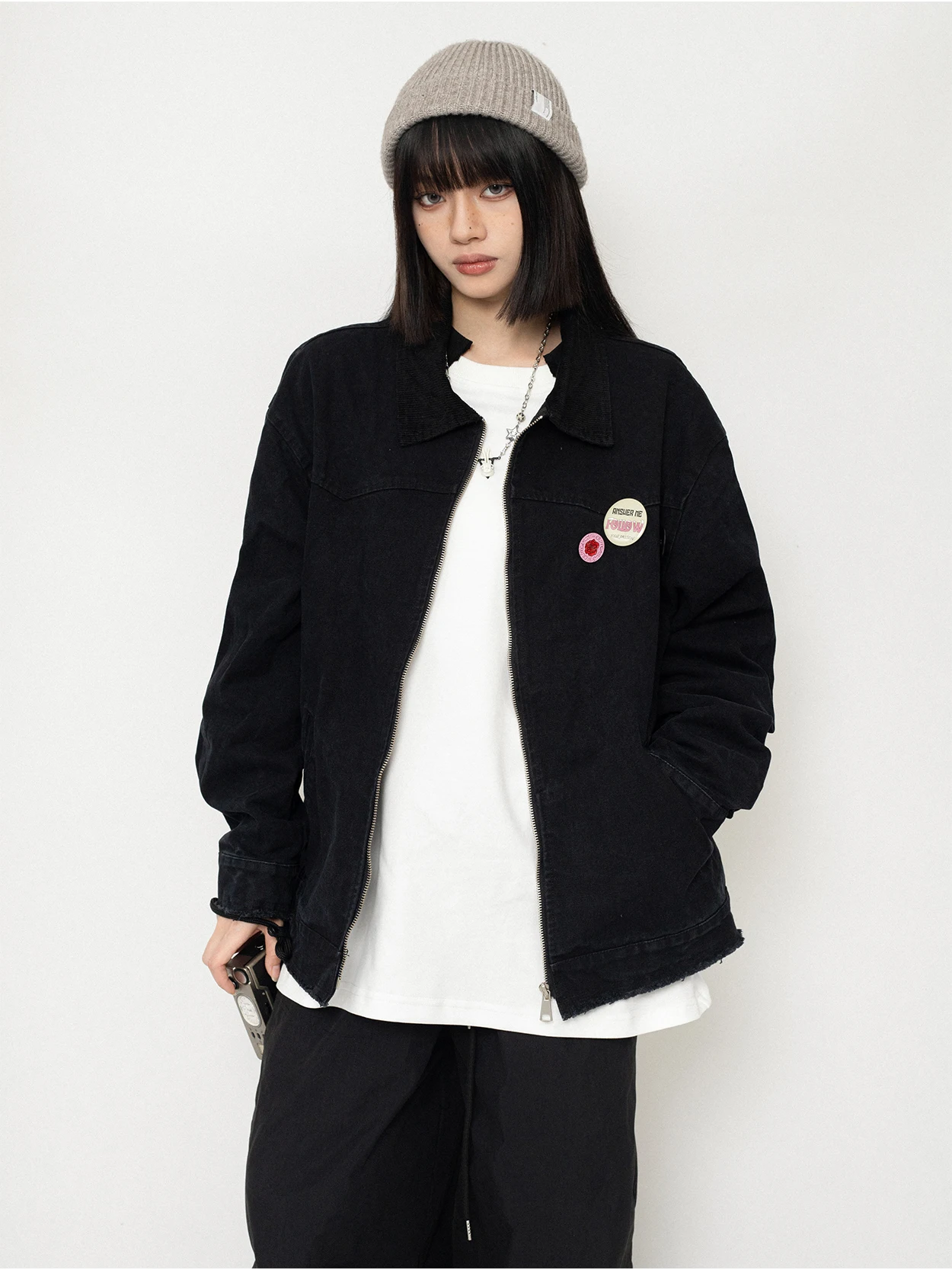 

Свободная повседневная джинсовая куртка из хлопка Zero Store Bae с отложным воротником, верхняя одежда для мужчин и женщин