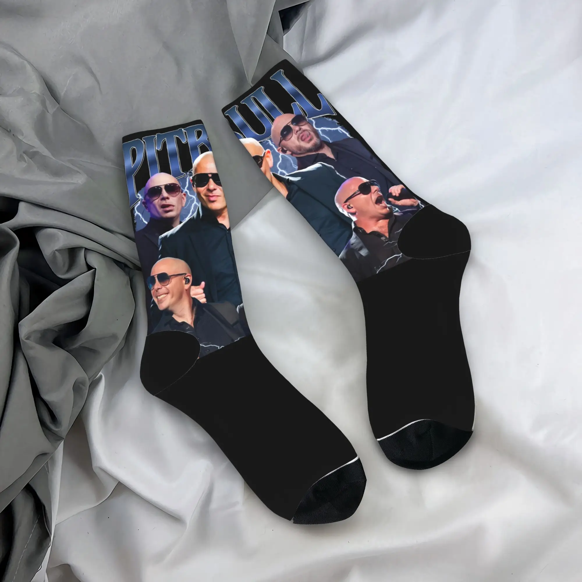 Rapper Pitbull Mr Worldwide Socks Winter Hip Hop Rap  Stockings Modern Couple Soft Breathable Socks Custom Non Slip Socks