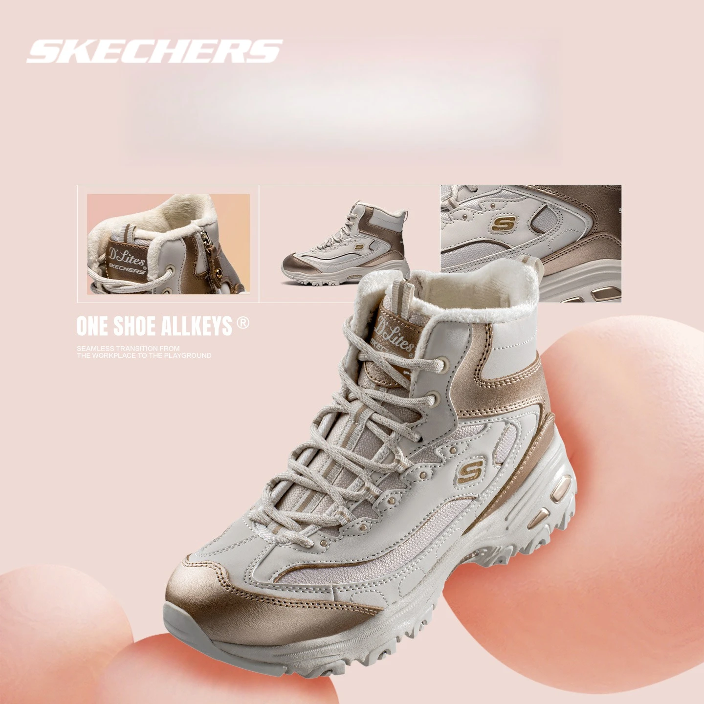Skechers, Botas cálidas de invierno para Mujer, Botas cortas de suela gruesa para exteriores, zapatillas de deporte de cuero de felpa, Botas de tenis para Mujer para motocicleta