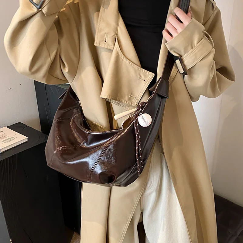 Linkerkant Grote PU Lederen Retro Crossbody Tas voor Vrouwen 2024 Trend Nieuwe Y2K Handtassen Vrouwtjes Reizen Luxe Merk Schoudertassen