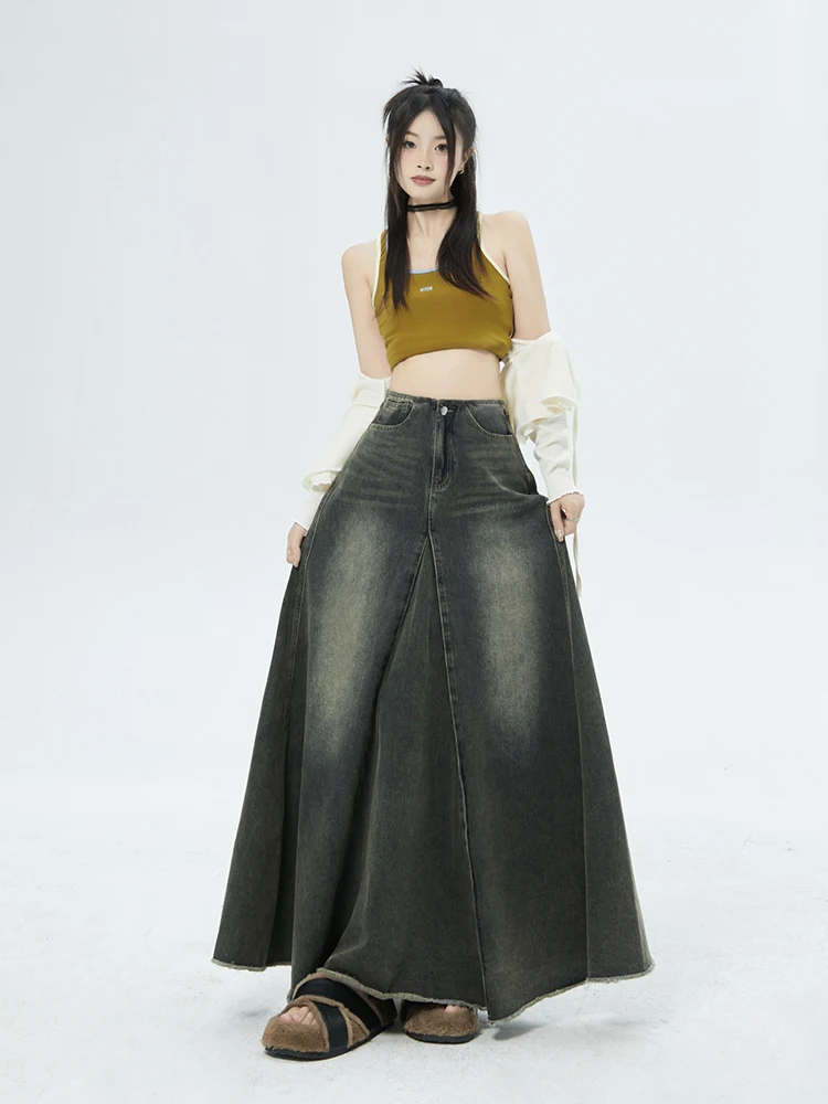 

plus Size High Waist Waed Denim Skirt Women's Slimming Midi A-Line Skirt Casual Cotton Polyester Lyocell Blend Spring Dr