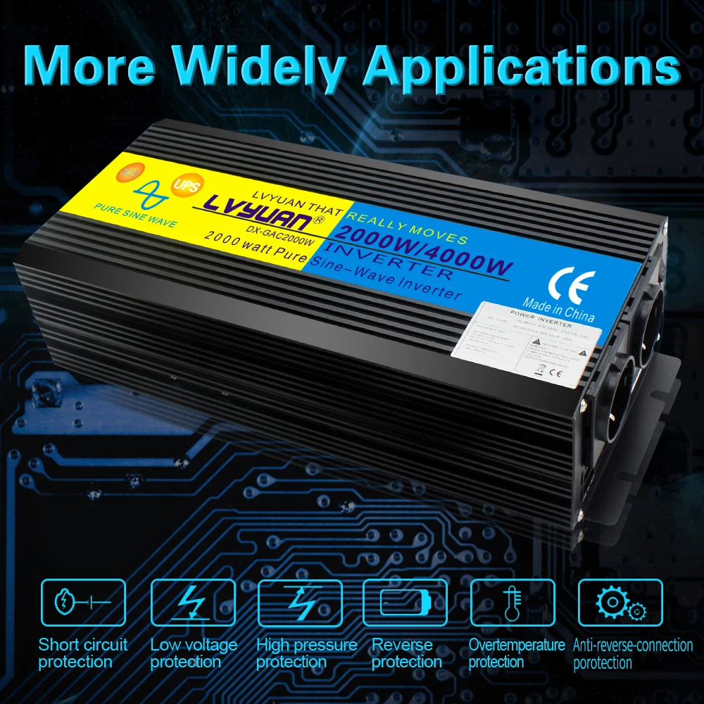 2000W/4000W UPS Inverter With 15/8A Charger Pure Sine Wave DC12/24V To Ac 220/230V Solar Inverter