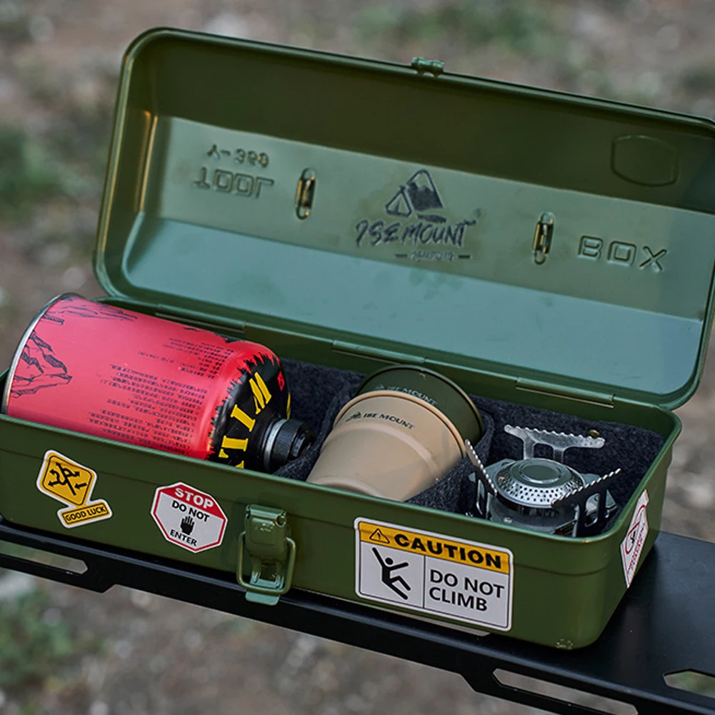 Caja de almacenamiento de herramientas al aire libre, portátil, para acampar, Picnic, de mano, de Metal, con asa, suministros de almacenamiento de