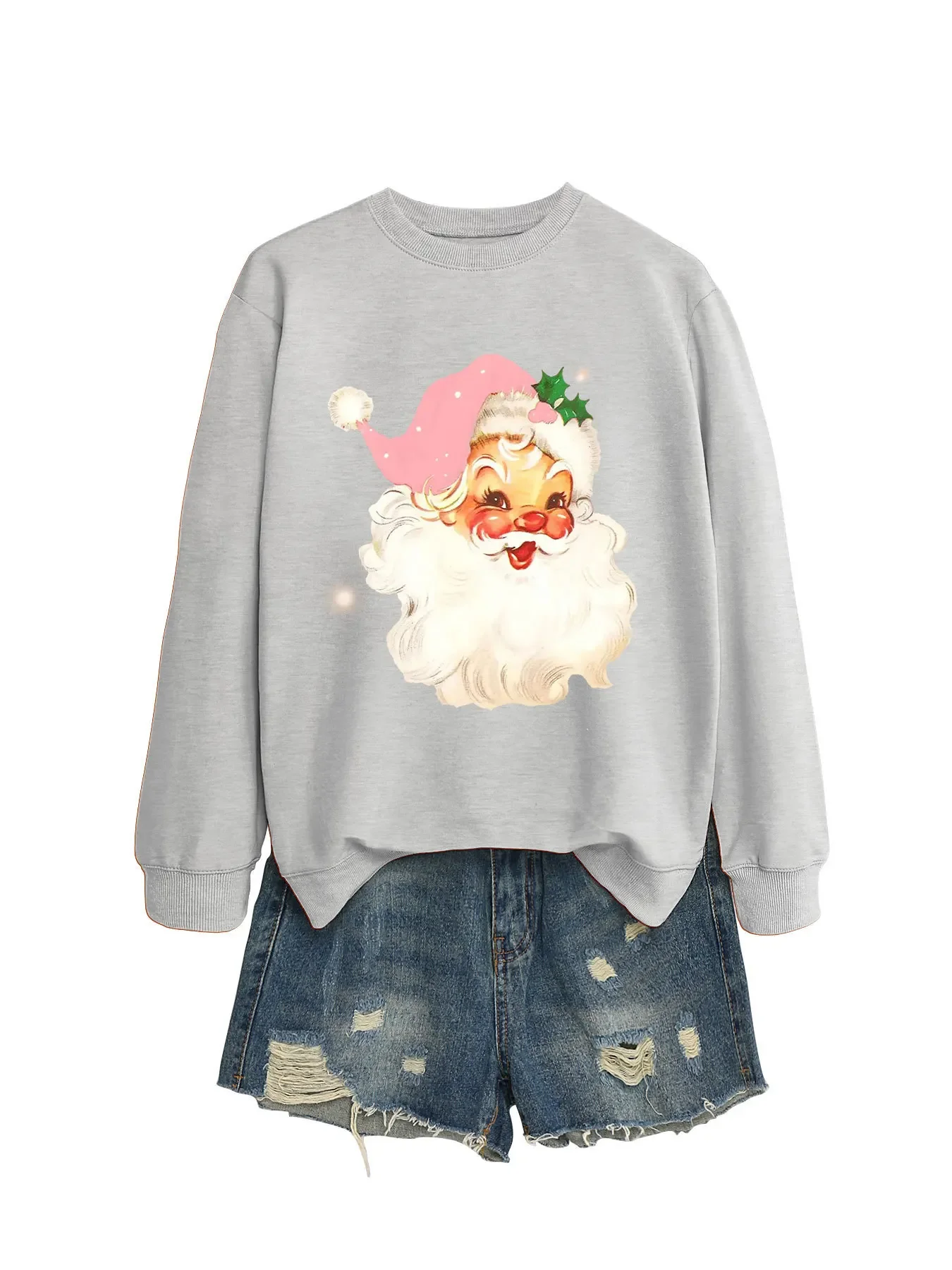 Santa Claus Printed Sportswear for Women Soft Warm Hooded Sweatshirt Winter Autumn Pullover Casual Round Neck Women's Clothing