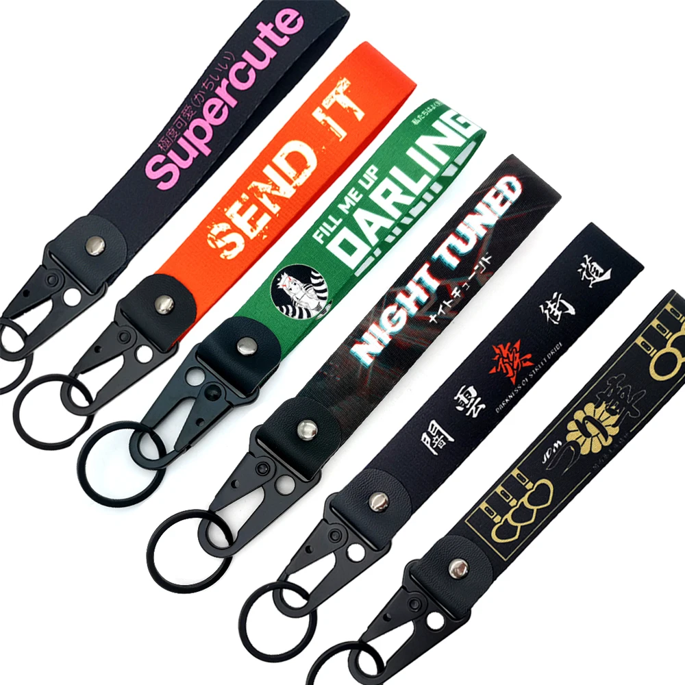 Newest JDM Style Car Keychain Nylon Man Gift Lanyard Keyring Auto Key Steel Spring Clip Key Starp Key Pendant Send It