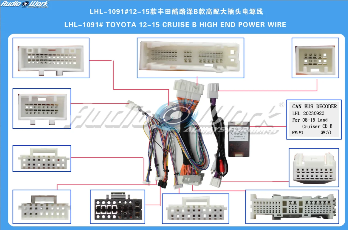 Car Radio Power Wiring Harness with CANBUS Decoder For Toyota Land Cruiser 200 2008-2015 High Config Plug Cable Adapter