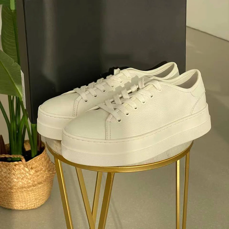 LINJER STRICKLIN Spring Autumn England Style Fashion Genuine Leather White Cowhide Casual Vulcanized Pure  Shoes Woman Sneakers