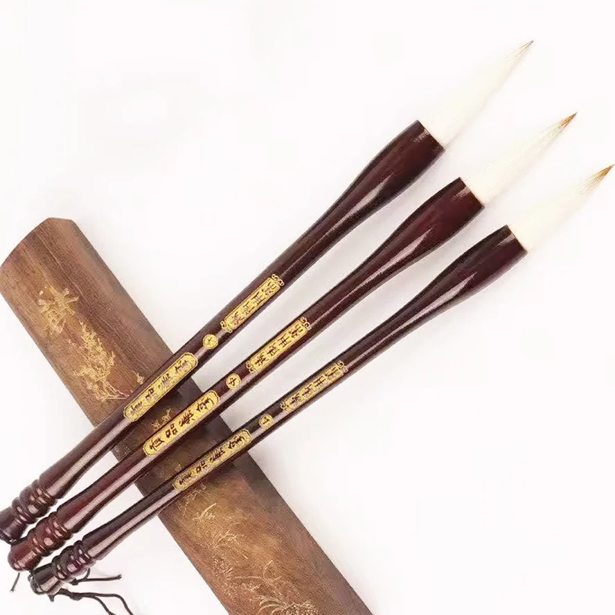 3 pcs/set Weasel Hair Woolen Writing Painting Brush Woolen & Purple Rabbit Hair Couplet Lian Brush Pen Wooden Shaft Holder