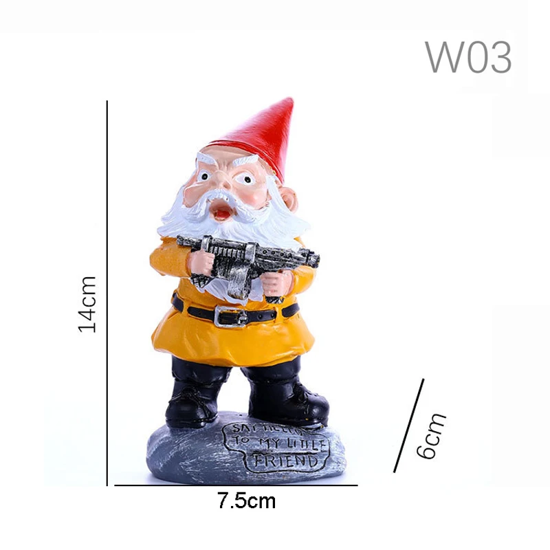 1pc Funny Garden Gnome Dwarves with Gun Military Gnome Fighting Outdoor Indoor Lawn Statue Patio Porch Decoration