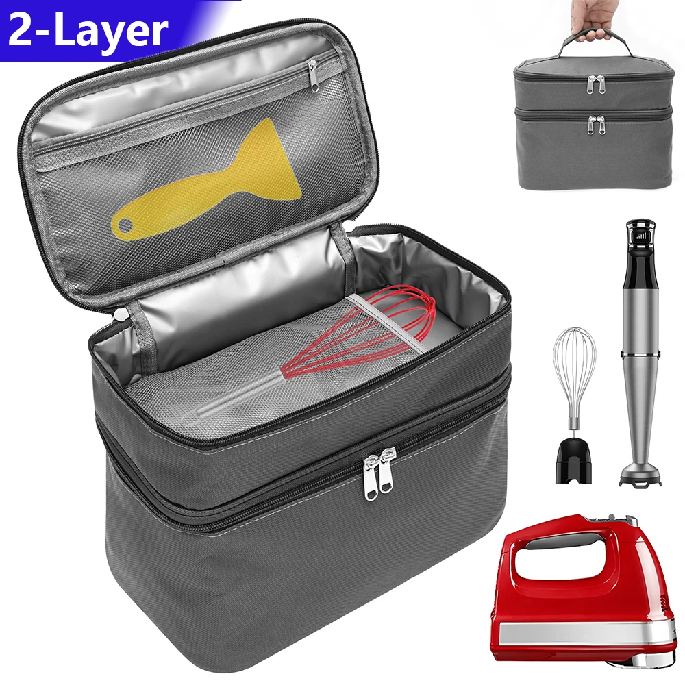 2 Layer Mixer Dust Cover Portable Immersion Blender Attachment Storage Bag with Handle Hand Mixer Carrying Bag for Home Travel