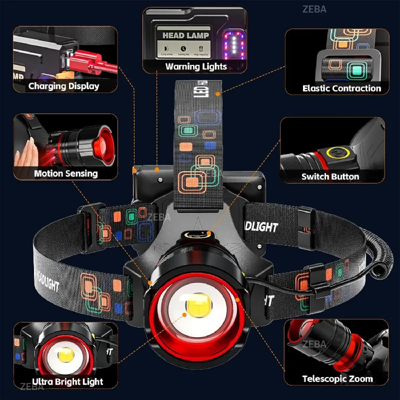 nouvelle-lampe-frontale-rechargeable-2026-avec-capteur-de-mouvement-zoom-et-12-modes-Etanche-ipx7-pour-camping-randonnee-course-a-pied-et-urgences