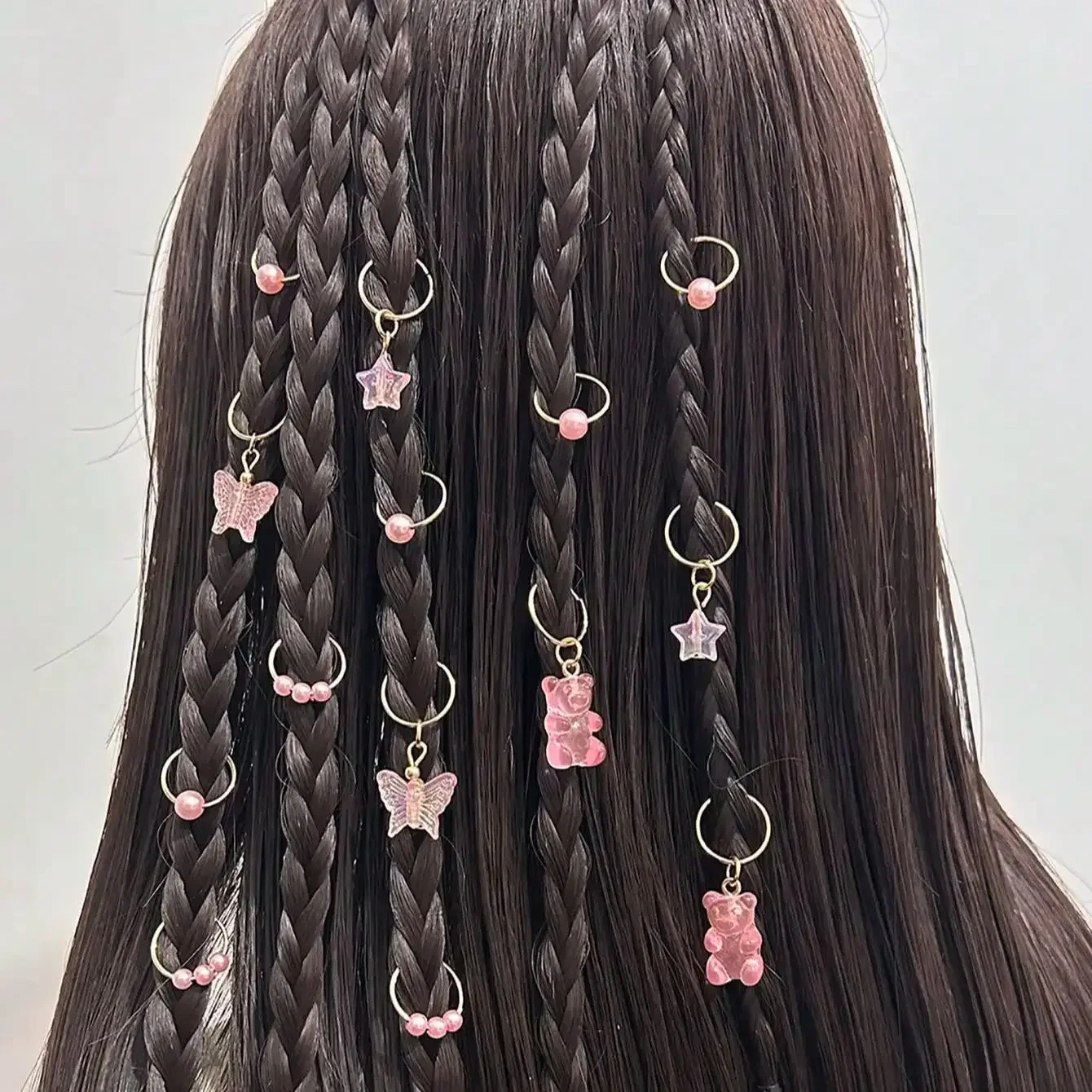 

14pcs Cute Butterfly Bear Hair Braid Rings for Girls - Pearl Shaped Bead Clips - Hair Accessories Loc Hair Jewelry for Braids