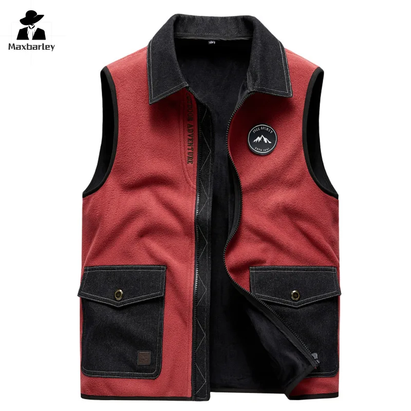 Autumn and Winter Vest Men's Retro Fashion Thick Fleece Cold-proof Windproof Sleeveless Jacket Casual Camping Men's Warm Vest