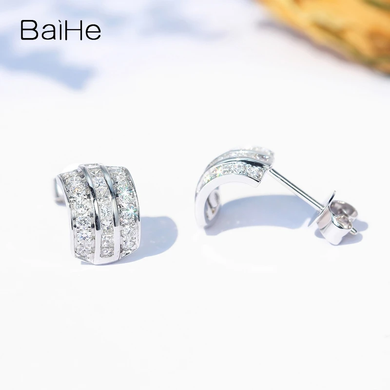 BAIHE Solid 14K White Gold 0.70ct H/SI Natural Diamond Stud Earrings Women Wedding Fine Jewelry Making Trendy Серьги-гвоздики