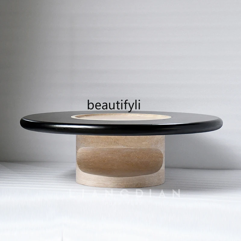 Italian minimalist coffee table round natural travertine designer living room marble coffee table