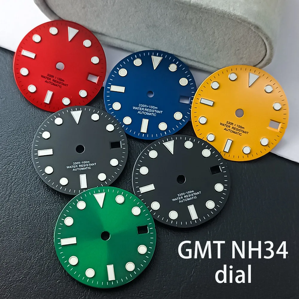 NH35 watch 28.5mm dial GMT four finger pointer dial accessories BW9 blue luminous dial suitable for NH34/35/36/4R movements
