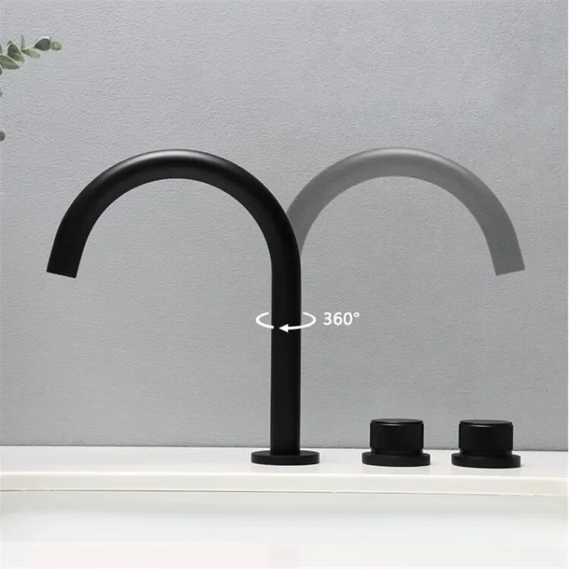 59# Solid Brass Brushed Gold Split Basin Faucet Deck Mounted Sink Faucets 3 Hole Double Handle Hot And Cold Water Mixer Tap