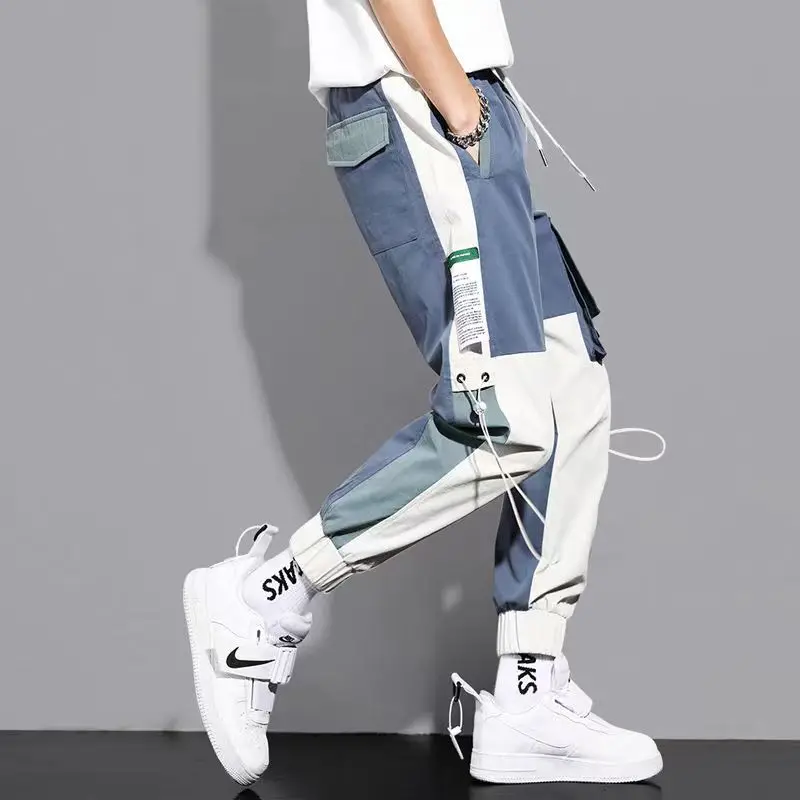 Classic Streetwear Casual Pants Men Ribbons Harem Jogging Pants Male Slim Fit Spring Cargo Pants Multi-Pockets Women Trousers J2