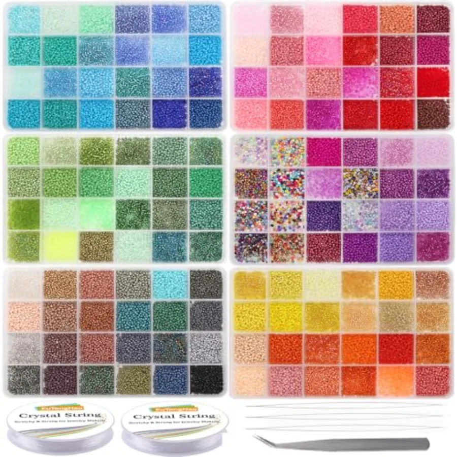 

57600 шт. 2 мм стеклянный бисер, маленькие ремесленные бусины для браслетов «сделай сам», ожерелья, принадлежности для изготовления ювелирных изделий с иглой для бисера