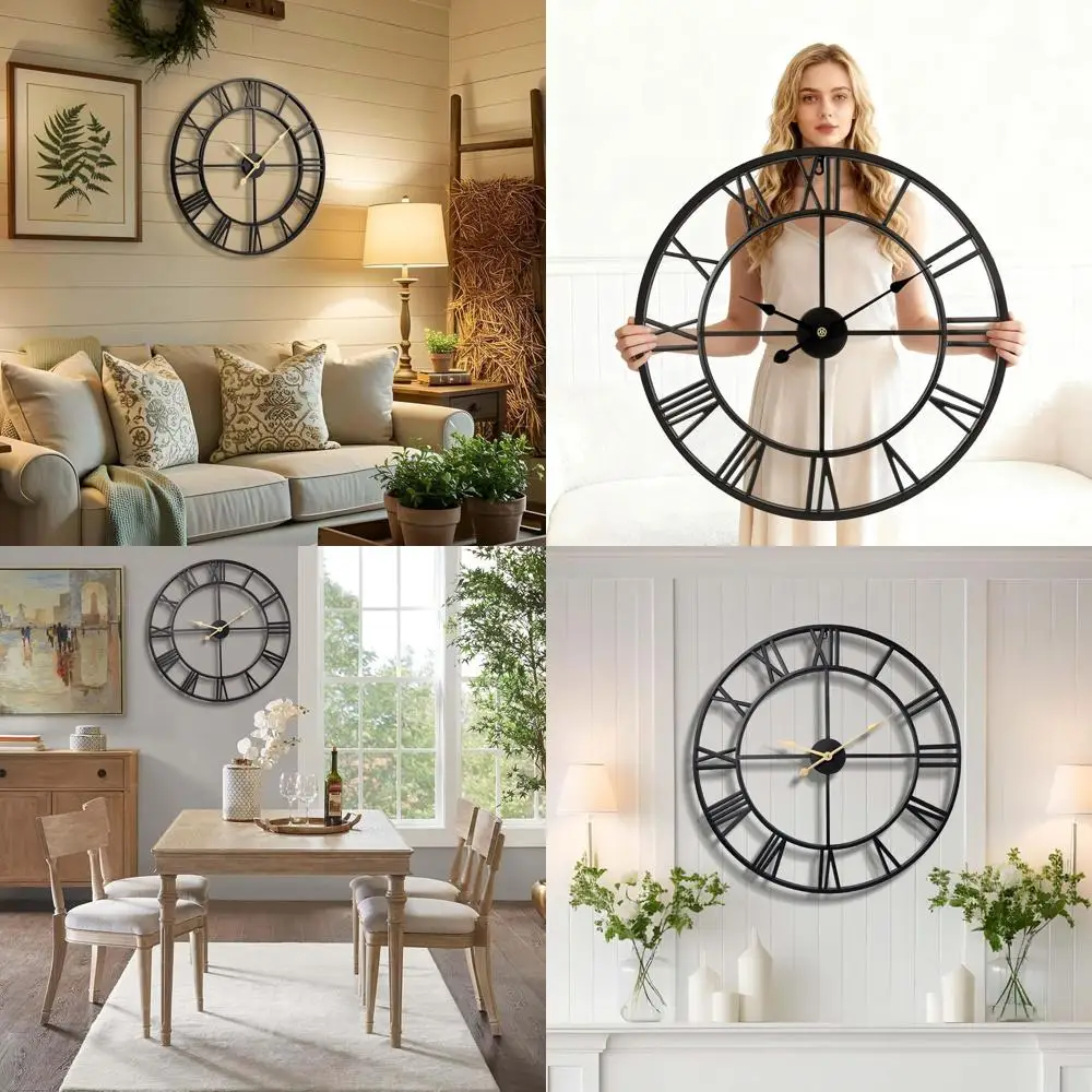 

Sleek 32 Roman Numeral Metal Wall Clock - Silent, Non-Ticking, Battery-Powered for Home Decor
