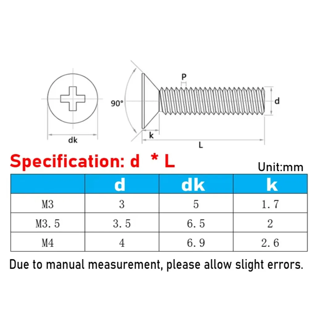 M3 M3.5 M4 Cross Recessed Phillips Countersunk Head Screw, Gold Plated Carbon Steel Bolt, 100-500Pcs Pack, 5mm to 25mm