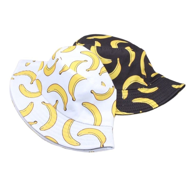 Summer Spring Thin Shade Banana Print Cotton Polyester Soft Bucket Hat Outdoor Breathable Fashion Panama Fisherman Cap Men F110