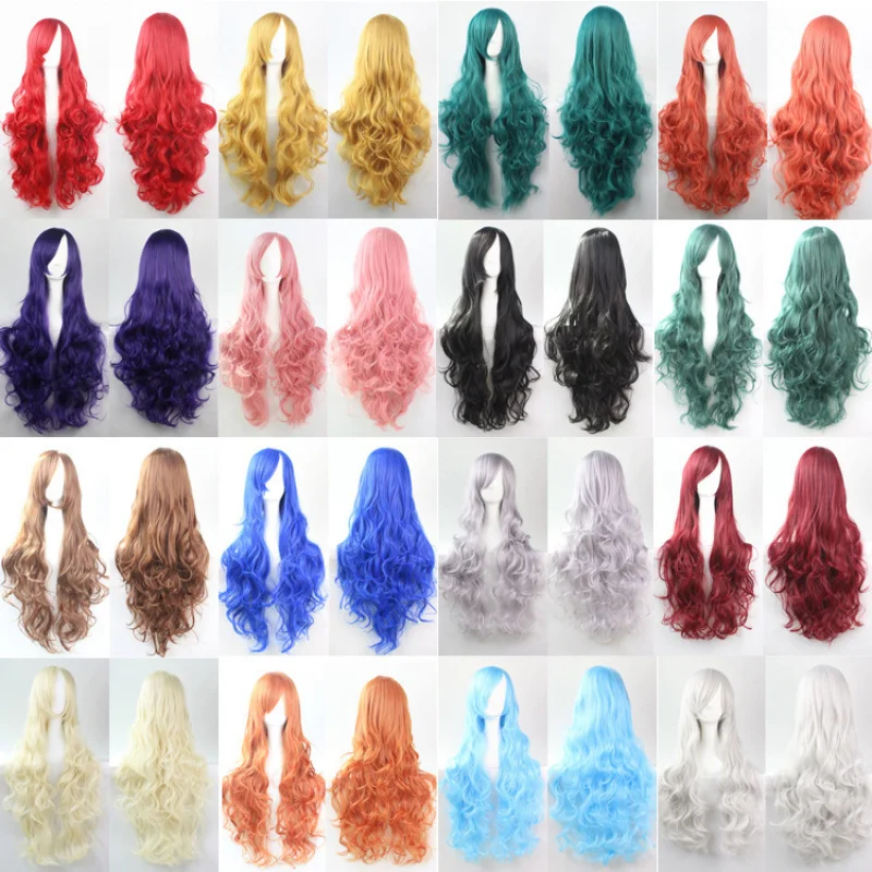 

Hot 80cm Long Curly Wigs Fashion Cosplay Costume Hair Anime Full Wavy Party Wig