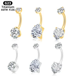 G23 Titanium 14G Belly Button Ring Round Navel CZ Barbell Belly Rings For Women Heart-shaped water droplet Belly Button Rings