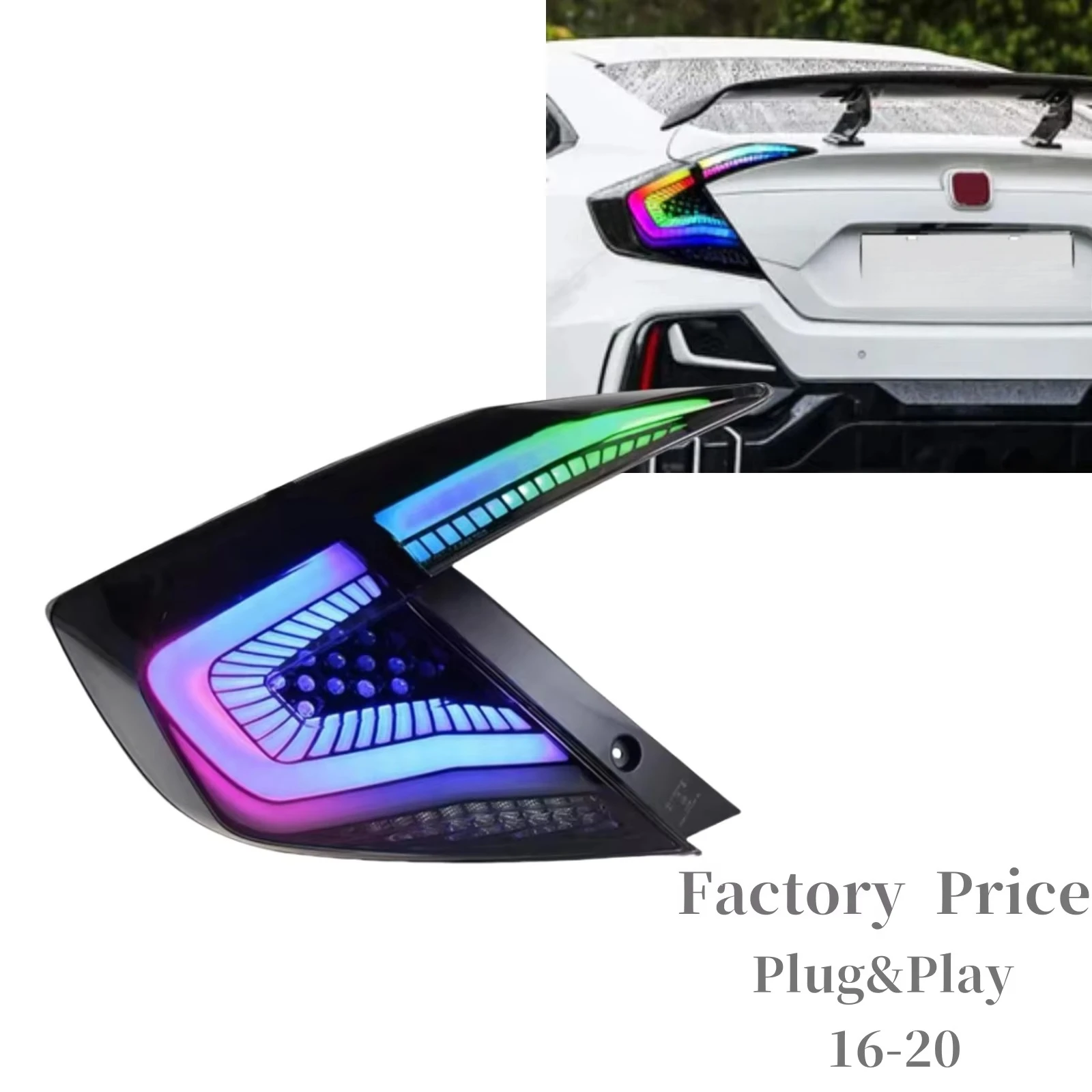 

RGB LED Tail Lights for Civic 2016-2021 - Color-Changing Animation, Sequential Turn Signals, Brake Light, 10th Gen Custom