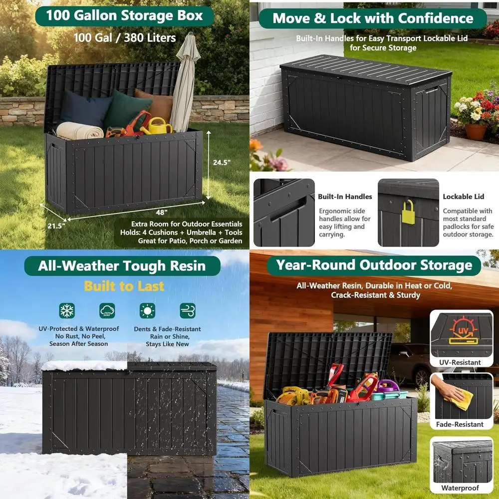 

100 Gallon Weatherproof Outdoor Storage Bench with Lockable Lid for Patio Cushions and Garden Tools