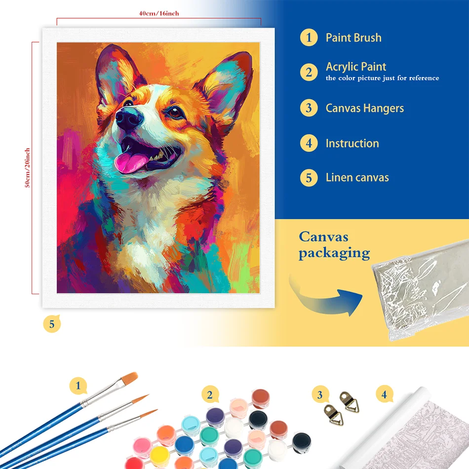 صورة RUOPOTY مع أرقام لطيفة كورجي صورة زيتية رسم تلوين هدية يدوية ديكور غرفة المعيشة للمنزل #2
