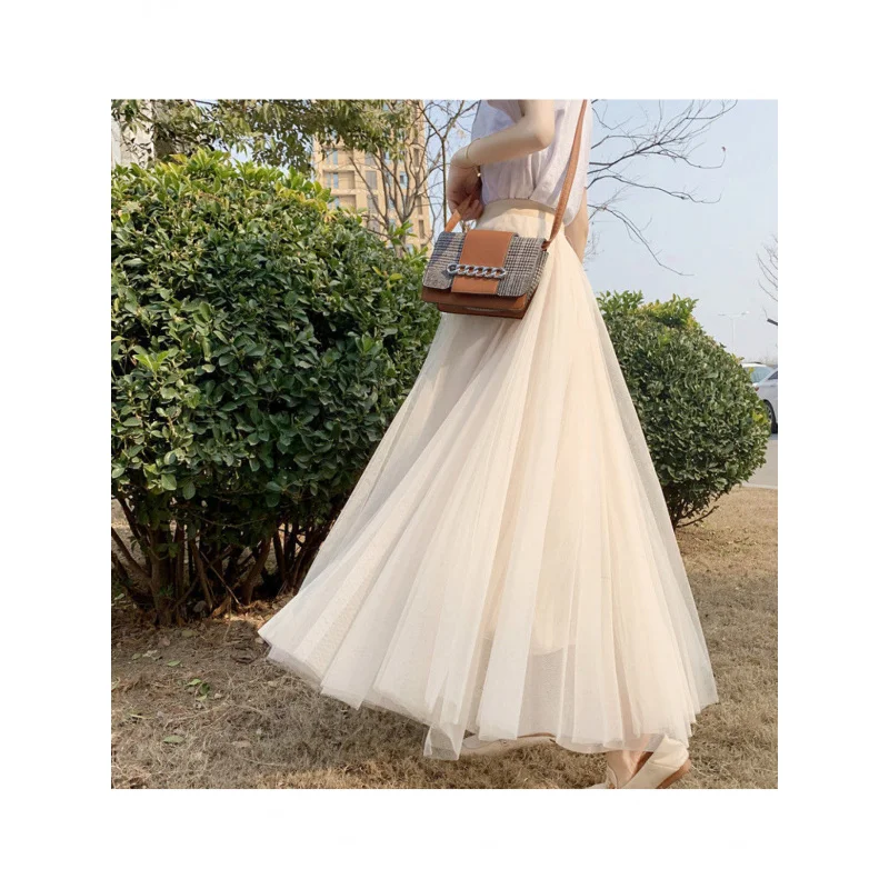 Women'S Tulle Skirt, Spring And Autumn, Solid Color, Mid-Length Mesh Skirt