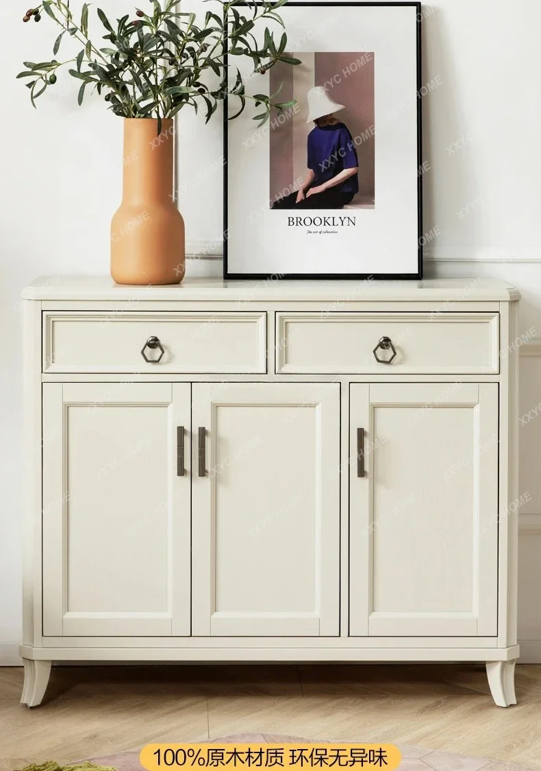 American pure solid wood log white shoe cabinet entrance storage locker