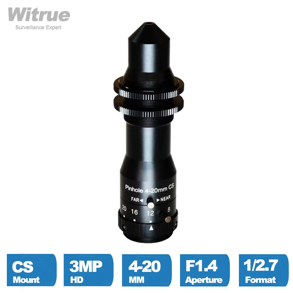 

Witrue Pinhole Lens Varifocal 4-20MM CS Mount HD 3MP Aperture F1.4 Format 1/2.7" for Surveillance Security Cameras