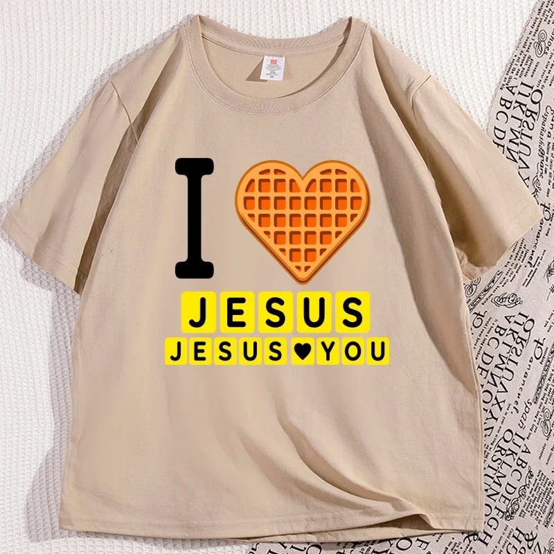 Camiseta I Love Jesus para hombre y mujer, Camiseta de algodón de manga corta para desayuno, camisetas informales Unisex con cuello redondo, ropa de calle de gran tamaño