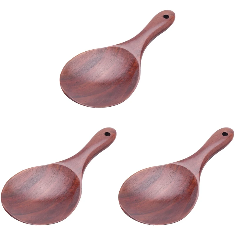 

3X Teak Wood Spoon Natural Solid Wood Rice Spoon Wooden Rice Paddle Big Potato Serving Spoon Wooden Kitchen Utensils