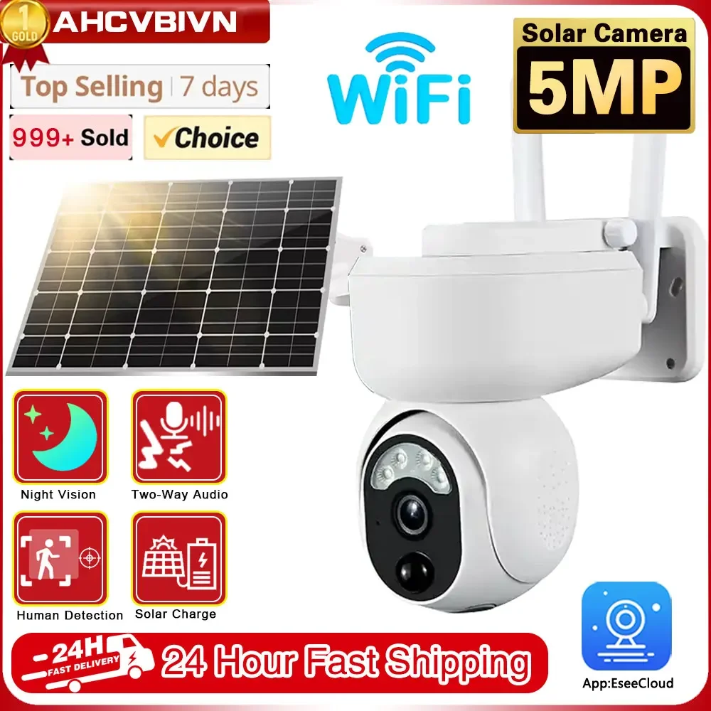 

5MP WiFi PTZ Camera Outdoor Wireless Solar Camera HD Built-in Battery Video Surveillance Camera 365 Days Long Time Standby