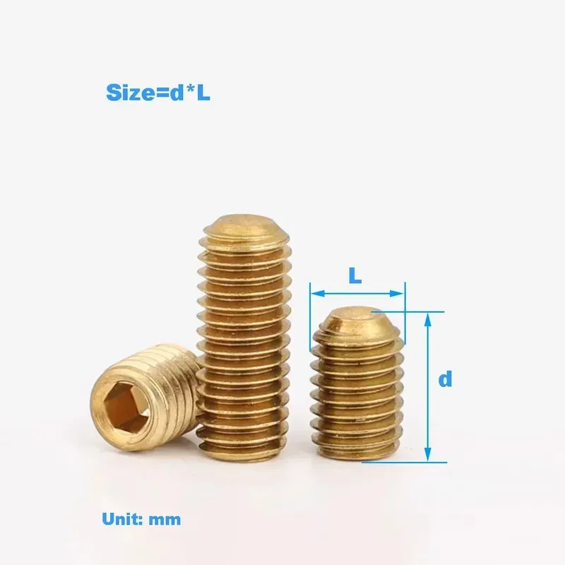 

Brass Copper Concave Point Set Screw, Headless Hex Socket Grub Screw M2 M2.5 M3 M4 M5 M6 M8 M10 M12, 50pcs for CNC Machinery