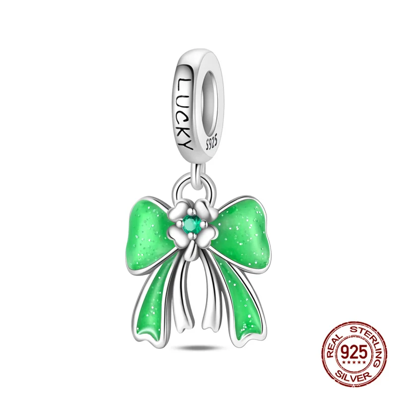 

Подходит для оригинального браслета Pand, зеленый счастливый бант, подвески из бисера, сделай сам, изготовление ювелирных изделий, женские подарки, 100% серебро 925, сертифицированное, новинка 2023 года