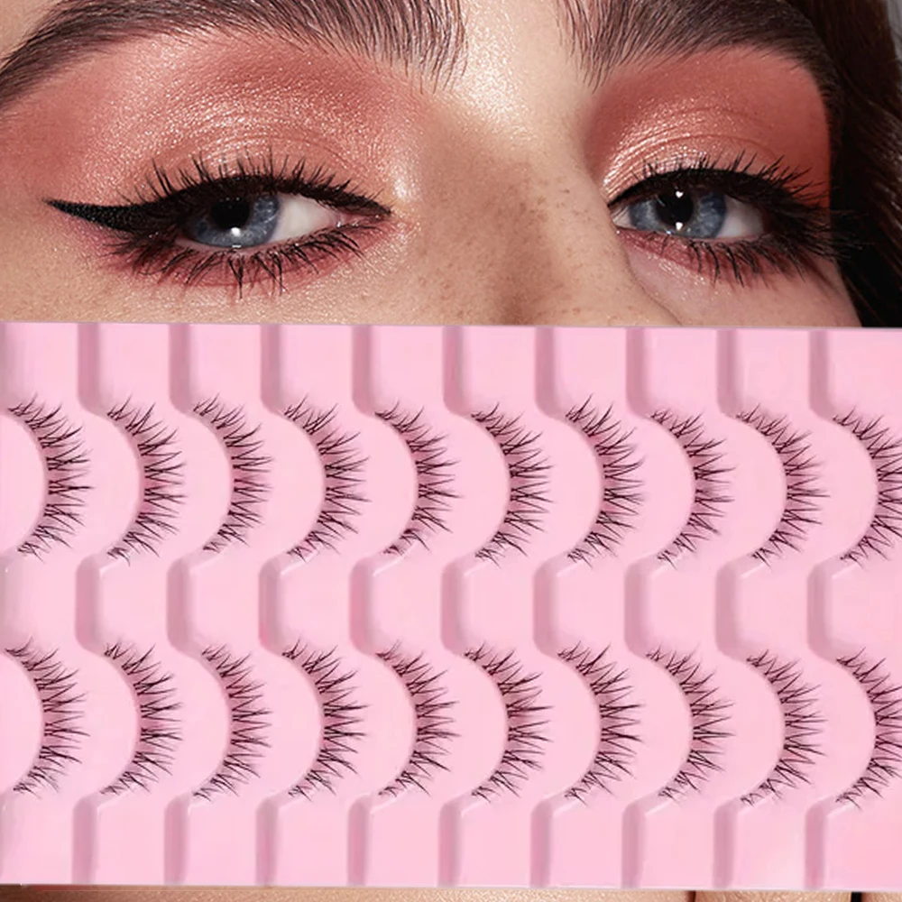 10 أزواج من الرموش الصناعية عباد الشمس - شريط كامل مع شريط شفاف للمظهر الطبيعي، لا يسبب الحساسية، على شكل حرف D، طول 10-12 مم