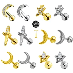 G23 Titanium Moon Labret Piercing  Push In Earring Stud star Threadless Cartilage Flatback Nose Stud Piercing Body Jewelry