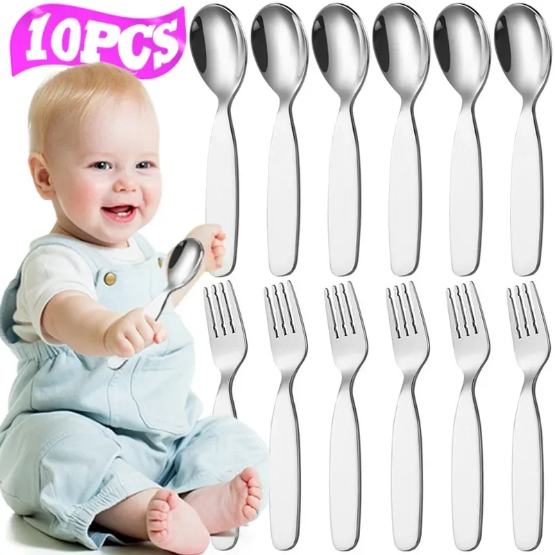 10/1pcs Mini Stainless Steel Spoon Fork Sets Ice Cream Cake Dessert Coffee Teaspoon for Children Cutlery Kitchen Tableware Gifts