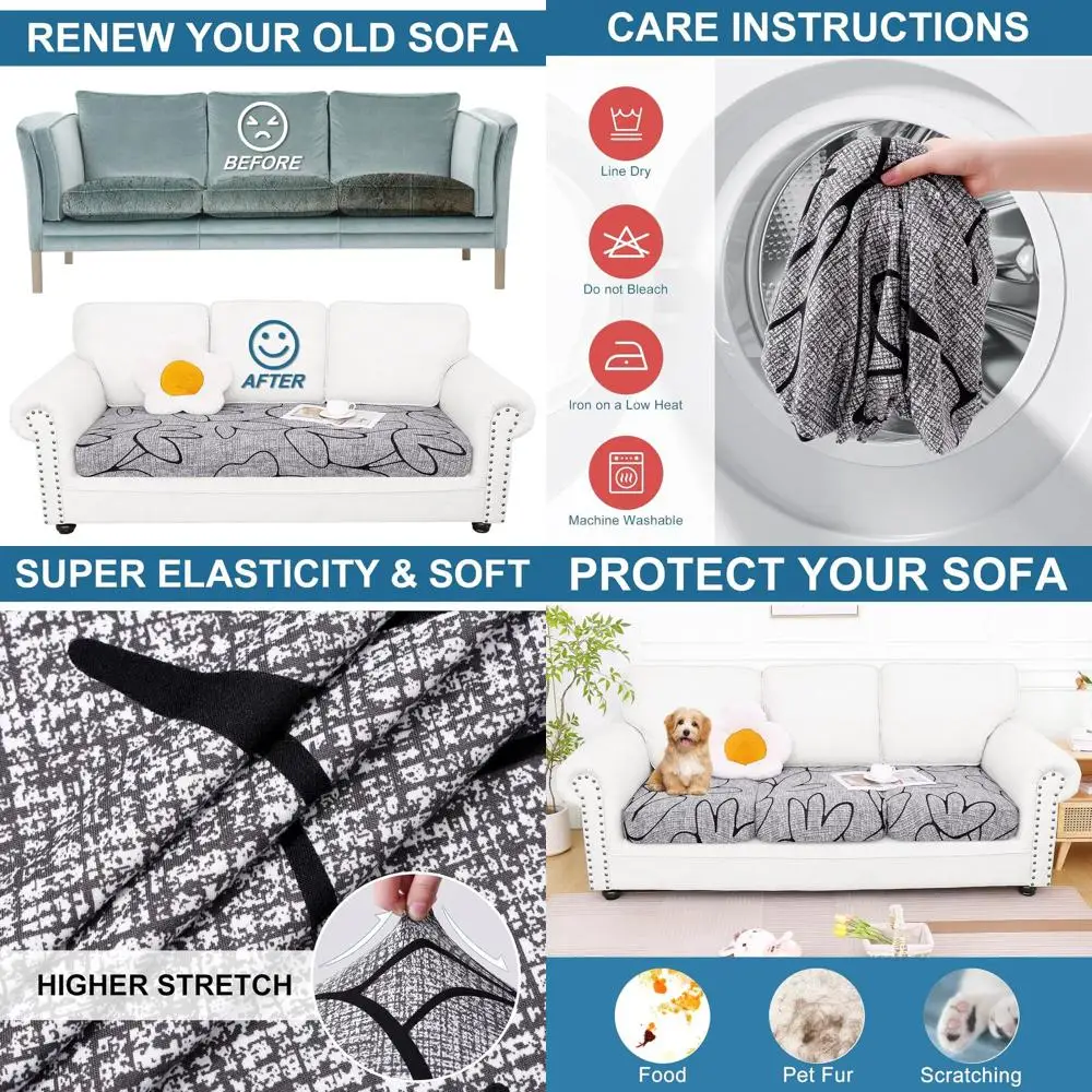 

3-Pack Washable Stretch Sofa Covers - Non-Slip Couch Protector for Indoor & Outdoor Use in Grey and Black