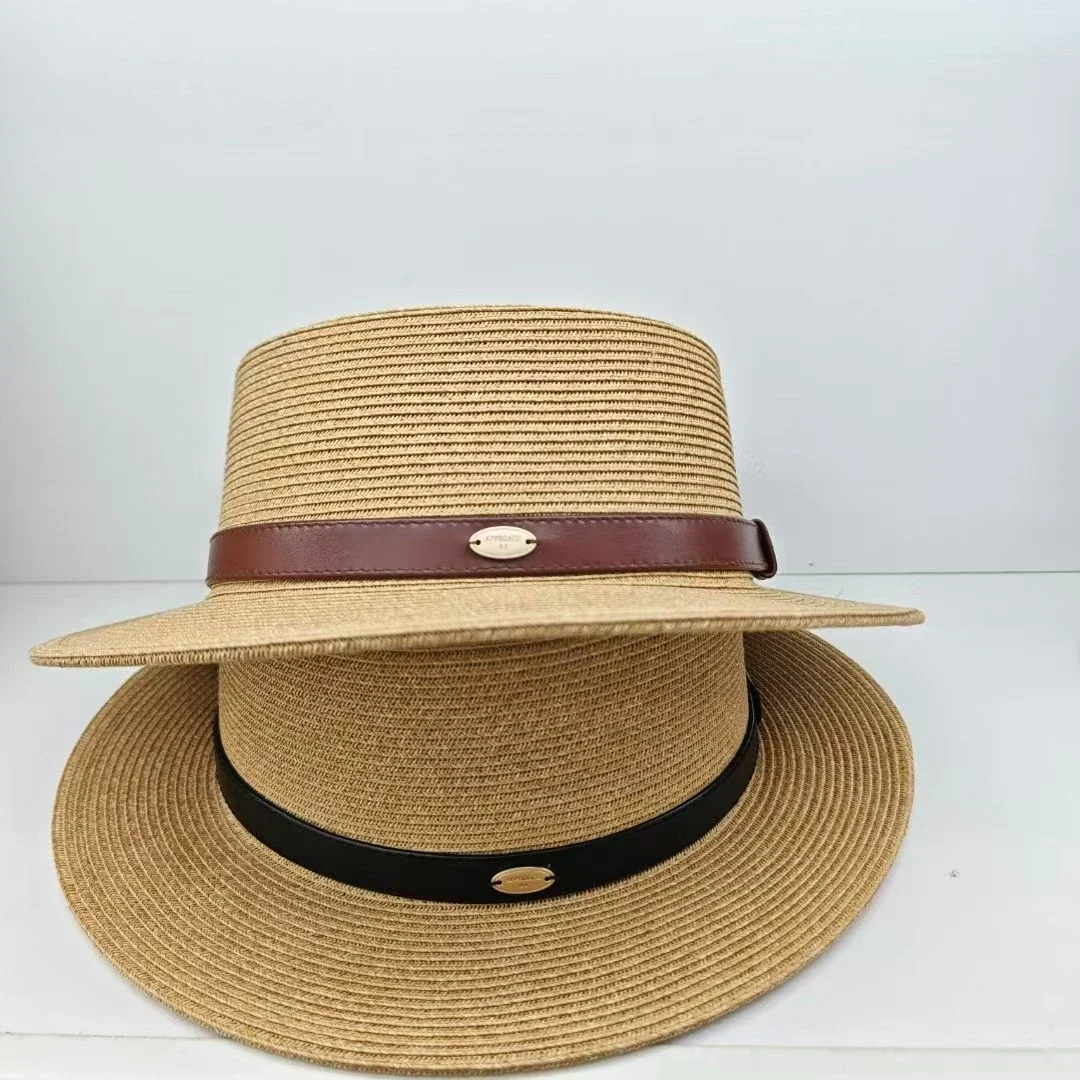 2025 جديد! قبعة من القش ذات تصميم فرنسي معدني قياسي - قبعة شاطئ صيفية أنيقة واقية من الشمس للنساء