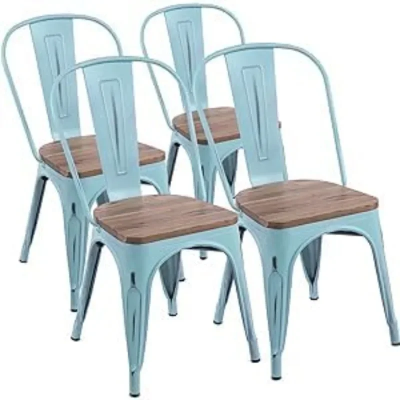 

Metal Chairs with Wooden Seat Modern Industrial Distressed Indoor Outdoor Metal Kitchen Dining Room Chairs