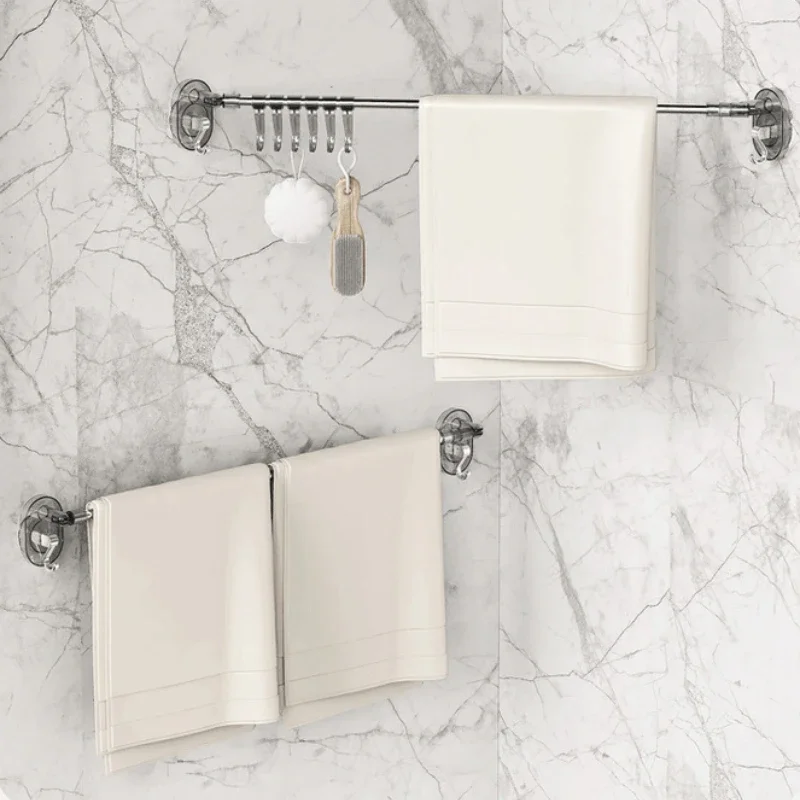 Home Storage Bathroom Towel Rack Punch-free Retractable Wall-mounted Suction Cup Towel Bath Towel Hanging Rod