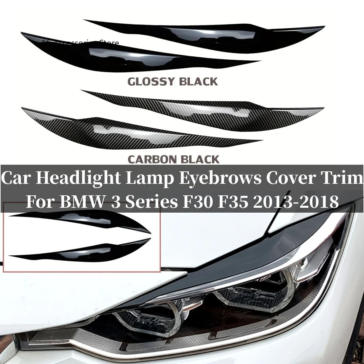 

Пара автомобильных фар, лампа, брови, накладка, наклейки для BMW 3 серии F30 F35 2013-2018, глянцевый черный/углеродный вид, крышки для век